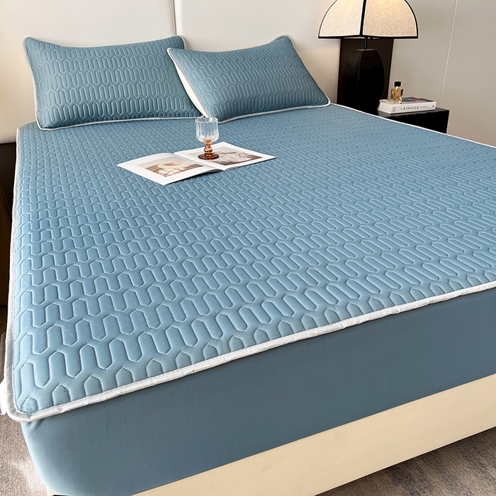 91家纺网 家纺一手货源 找家纺 518家纺 2026新款凉感冰丝裸睡乳胶凉席系列床笠款凉席席子 典雅蓝