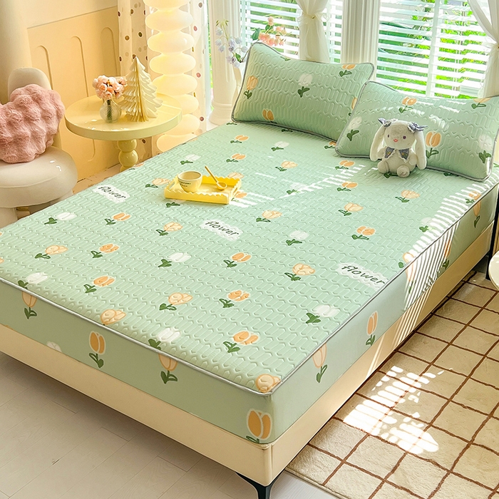 91家纺网 家纺一手货源 找家纺 518家纺 2026新款凉感冰丝裸睡乳胶凉席系列床笠款凉席席子 郁金香