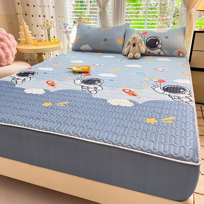 91家纺网 家纺一手货源 找家纺 518家纺 2026新款凉感冰丝裸睡乳胶凉席系列床笠款凉席席子 宇航员