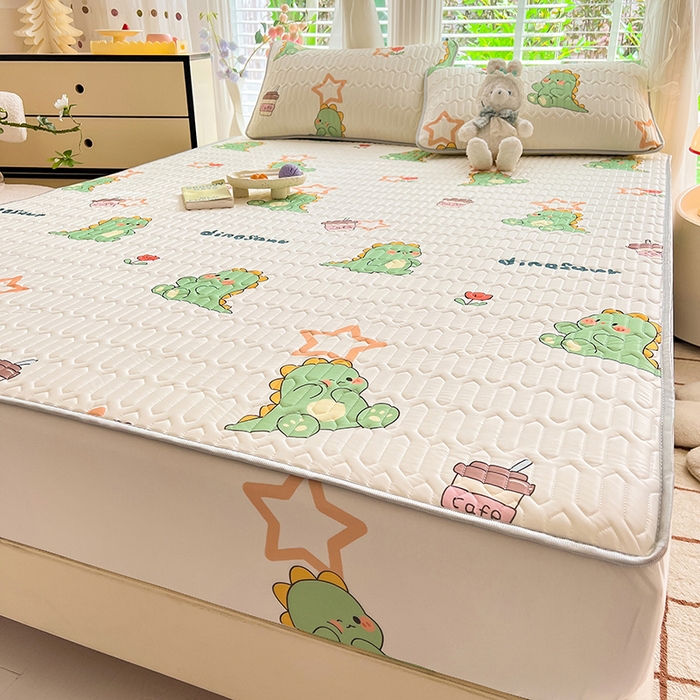 91家纺网 家纺一手货源 找家纺 518家纺 2026新款凉感冰丝裸睡乳胶凉席系列床笠款凉席席子 小恐龙