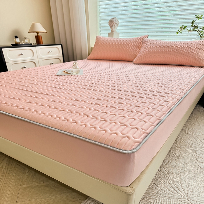 91家纺网 家纺一手货源 找家纺 518家纺 2026新款凉感冰丝裸睡乳胶凉席系列床笠款凉席席子 简爱粉