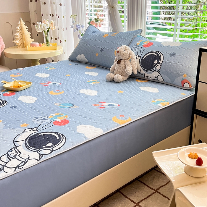 91家纺网 家纺一手货源 找家纺 518家纺 2026新款凉感冰丝裸睡乳胶凉席系列床笠款凉席席子 宇航员