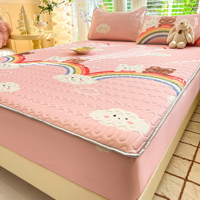 91家纺网 家纺一手货源 找家纺 518家纺 2026新款凉感冰丝裸睡乳胶凉席系列床笠款凉席席子 彩虹兔