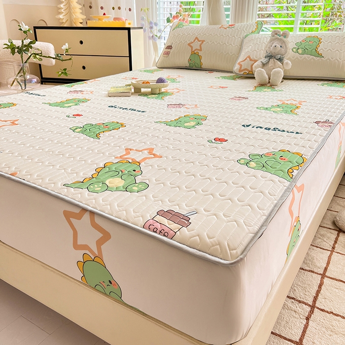 91家纺网 家纺一手货源 找家纺 518家纺 2026新款凉感冰丝裸睡乳胶凉席系列床笠款凉席席子 小恐龙