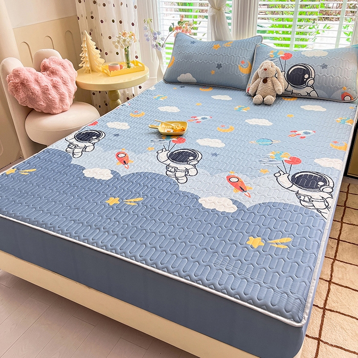 91家纺网 家纺一手货源 找家纺 518家纺 2026新款凉感冰丝裸睡乳胶凉席系列床笠款凉席席子 宇航员