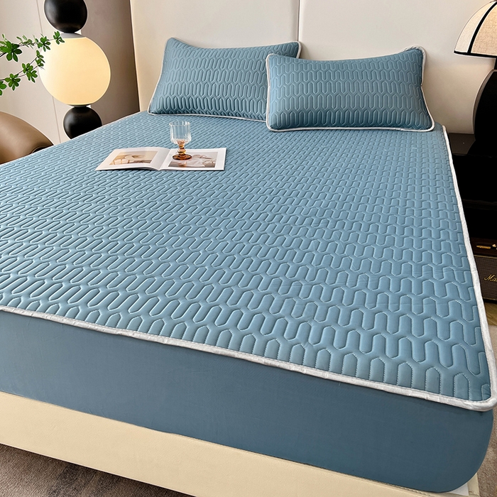 91家纺网 家纺一手货源 找家纺 518家纺 2026新款凉感冰丝裸睡乳胶凉席系列床笠款凉席席子 典雅蓝