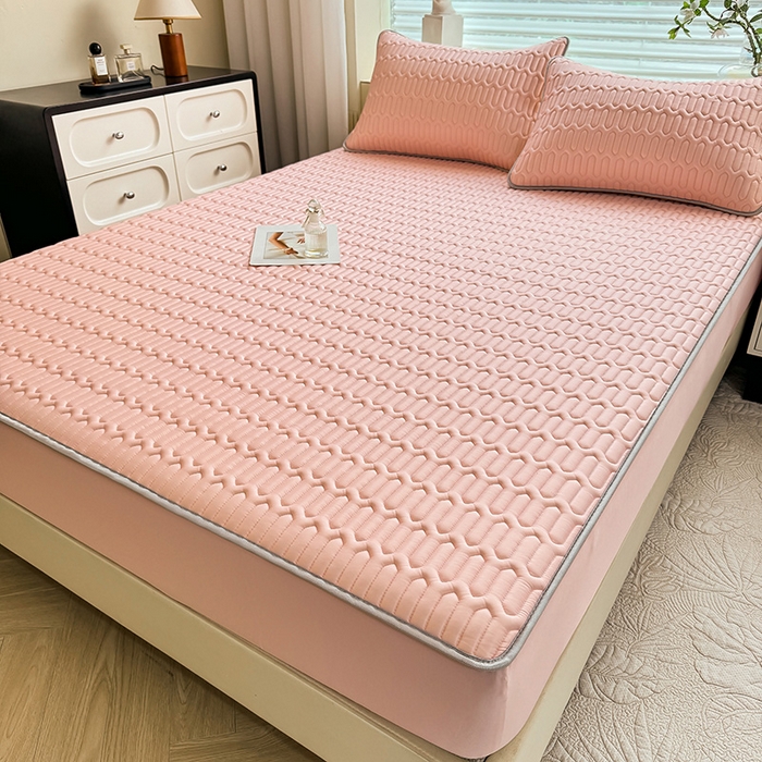 91家纺网 家纺一手货源 找家纺 518家纺 2026新款凉感冰丝裸睡乳胶凉席系列床笠款凉席席子 简爱粉