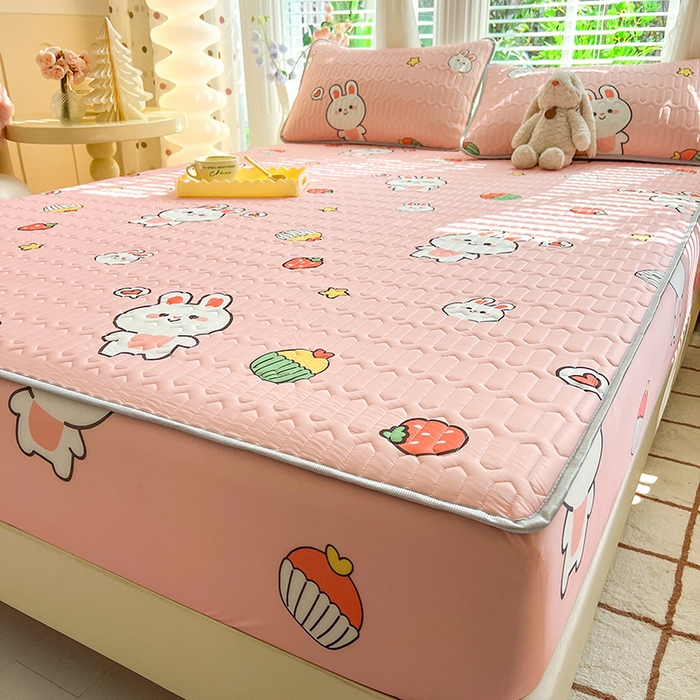 91家纺网 家纺一手货源 找家纺 518家纺 2026新款凉感冰丝裸睡乳胶凉席系列床笠款凉席席子 仔仔兔