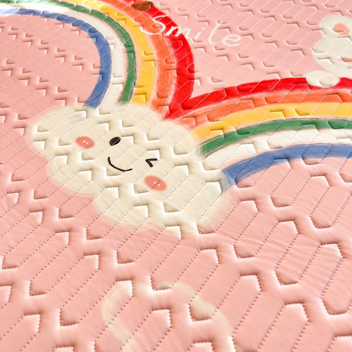 91家纺网 家纺一手货源 找家纺 518家纺 2026新款凉感冰丝裸睡乳胶凉席系列床笠款凉席席子 彩虹兔