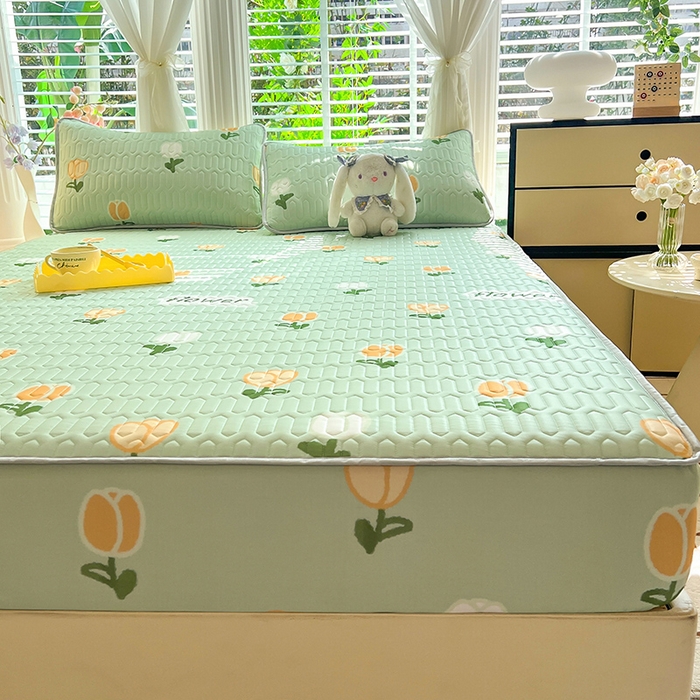 91家纺网 家纺一手货源 找家纺 518家纺 2026新款凉感冰丝裸睡乳胶凉席系列床笠款凉席席子 郁金香