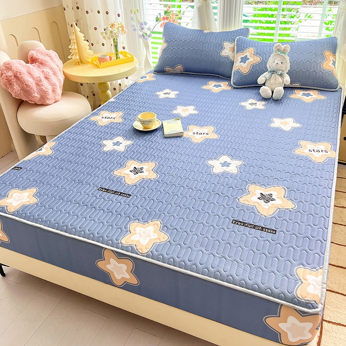 91家纺网 家纺一手货源 找家纺 518家纺 2026新款凉感冰丝裸睡乳胶凉席系列床笠款凉席席子 星星假日