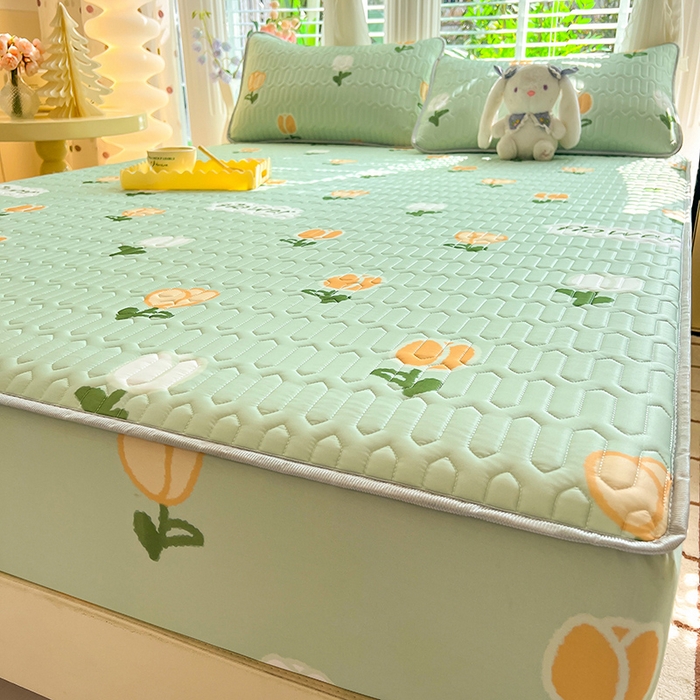 91家纺网 家纺一手货源 找家纺 518家纺 2026新款凉感冰丝裸睡乳胶凉席系列床笠款凉席席子 郁金香