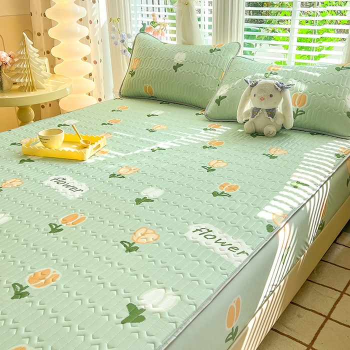 91家纺网 家纺一手货源 找家纺 518家纺 2026新款凉感冰丝裸睡乳胶凉席系列床笠款凉席席子 郁金香