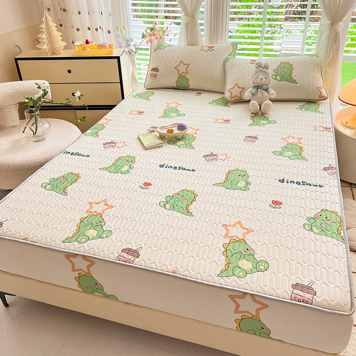 91家纺网 家纺一手货源 找家纺 518家纺 2026新款凉感冰丝裸睡乳胶凉席系列床笠款凉席席子 小恐龙