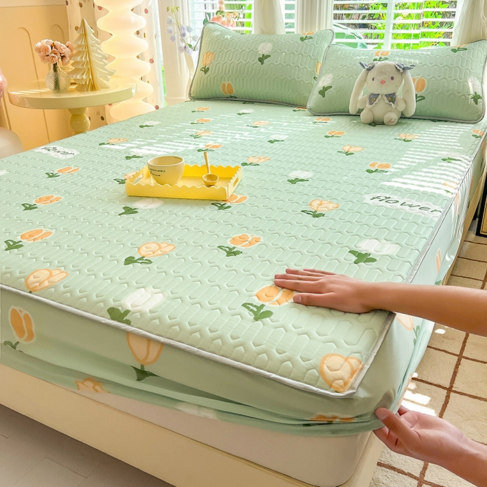 91家纺网 家纺一手货源 找家纺 518家纺 2026新款凉感冰丝裸睡乳胶凉席系列床笠款凉席席子 郁金香