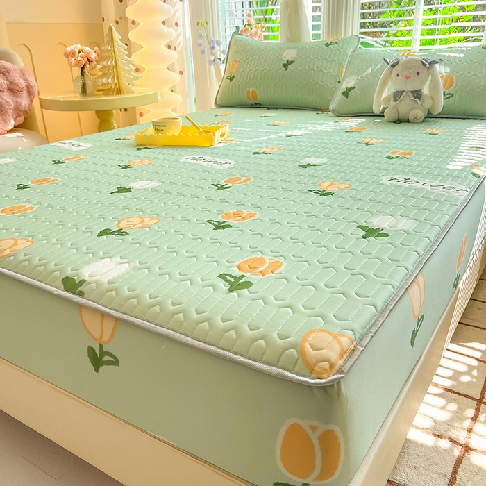 91家纺网 家纺一手货源 找家纺 518家纺 2026新款凉感冰丝裸睡乳胶凉席系列床笠款凉席席子 郁金香