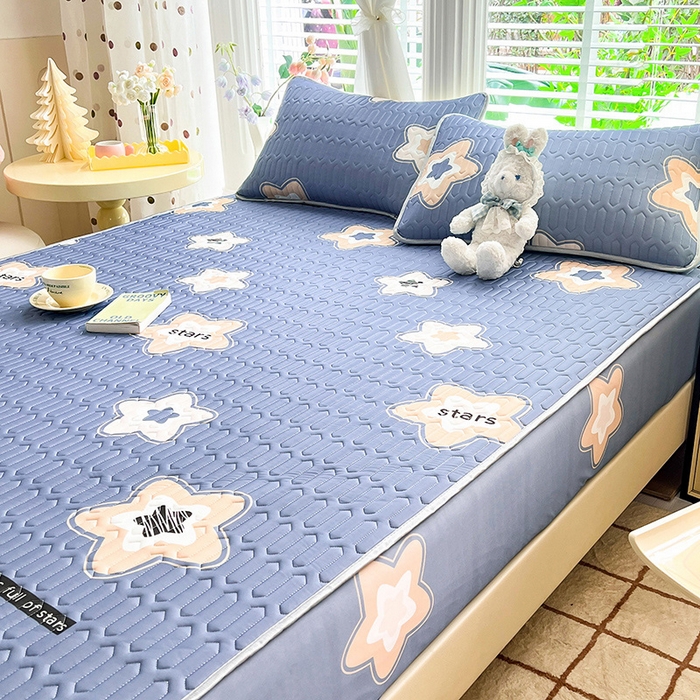 91家纺网 家纺一手货源 找家纺 518家纺 2026新款凉感冰丝裸睡乳胶凉席系列床笠款凉席席子 星星假日