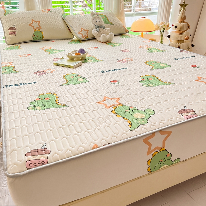 91家纺网 家纺一手货源 找家纺 518家纺 2026新款凉感冰丝裸睡乳胶凉席系列床笠款凉席席子 小恐龙