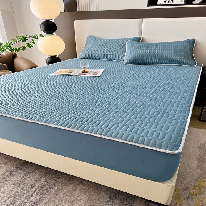 91家纺网 家纺一手货源 找家纺 518家纺 2026新款凉感冰丝裸睡乳胶凉席系列床笠款凉席席子 典雅蓝