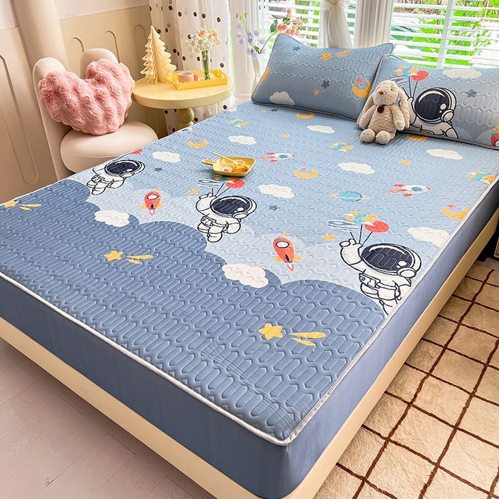 91家纺网 家纺一手货源 找家纺 518家纺 2026新款凉感冰丝裸睡乳胶凉席系列床笠款凉席席子 宇航员