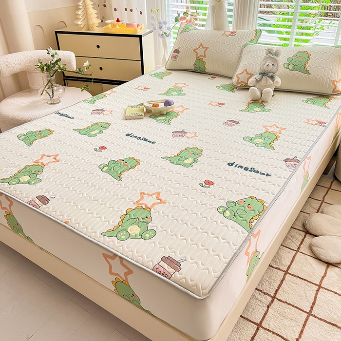 91家纺网 家纺一手货源 找家纺 518家纺 2026新款凉感冰丝裸睡乳胶凉席系列床笠款凉席席子 小恐龙