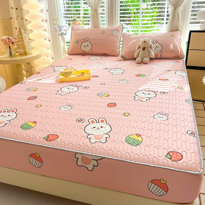 91家纺网 家纺一手货源 找家纺 518家纺 2026新款凉感冰丝裸睡乳胶凉席系列床笠款凉席席子 仔仔兔