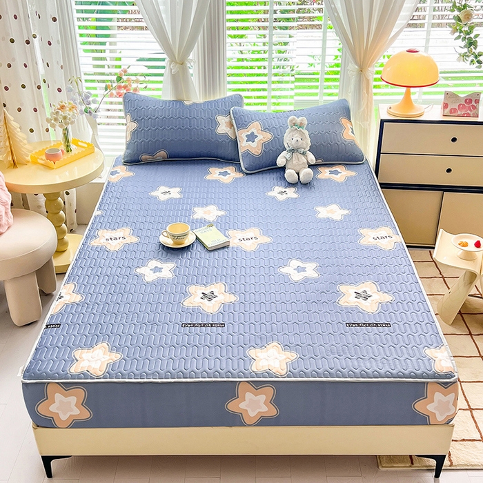 91家纺网 家纺一手货源 找家纺 518家纺 2026新款凉感冰丝裸睡乳胶凉席系列床笠款凉席席子 星星假日