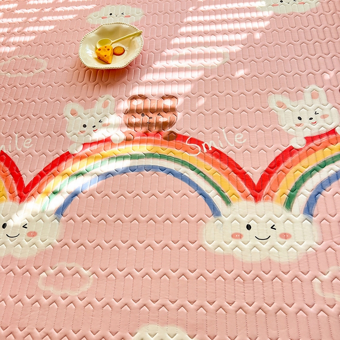 91家纺网 家纺一手货源 找家纺 518家纺 2026新款凉感冰丝裸睡乳胶凉席系列床笠款凉席席子 彩虹兔