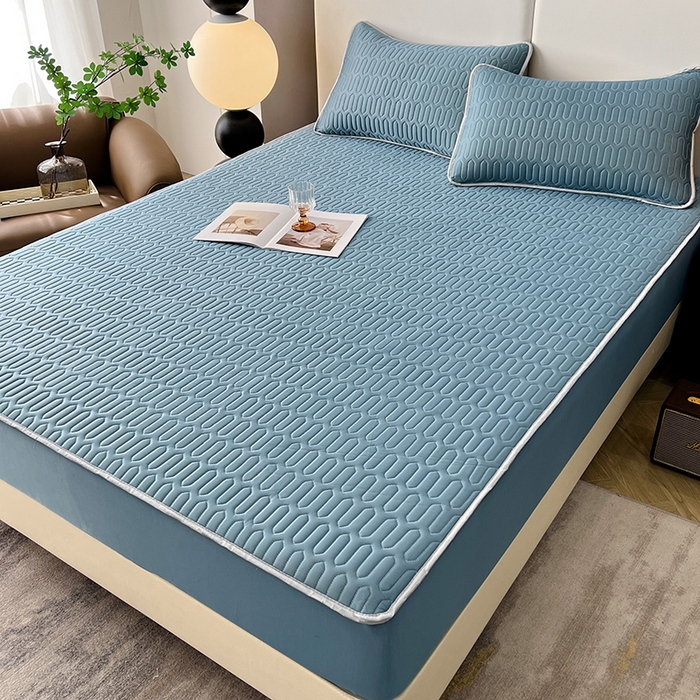 91家纺网 家纺一手货源 找家纺 518家纺 2026新款凉感冰丝裸睡乳胶凉席系列床笠款凉席席子 典雅蓝