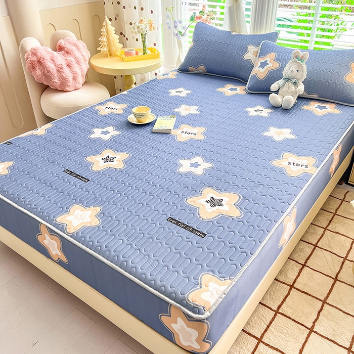 91家纺网 家纺一手货源 找家纺 518家纺 2026新款凉感冰丝裸睡乳胶凉席系列床笠款凉席席子 星星假日