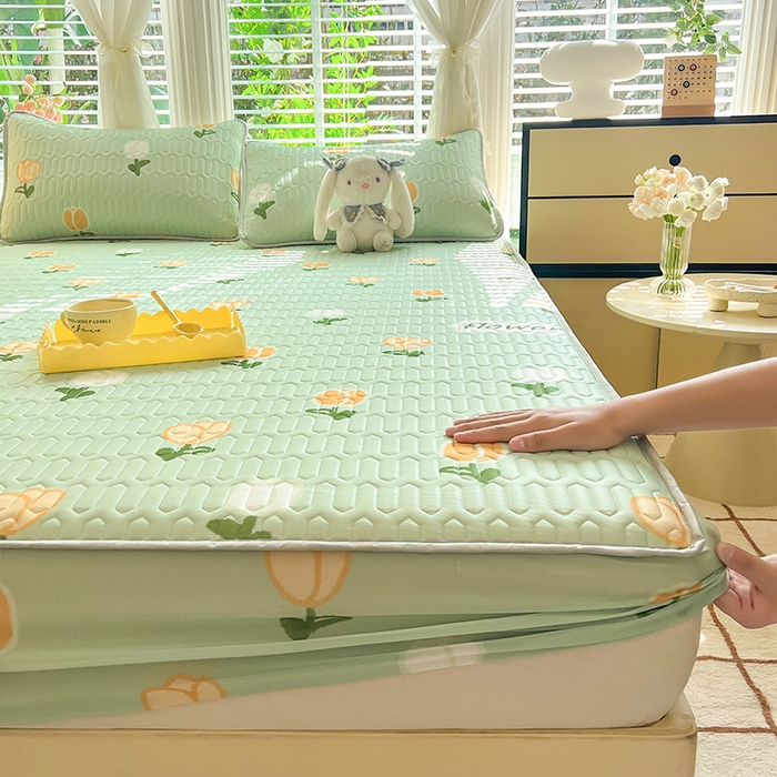 91家纺网 家纺一手货源 找家纺 518家纺 2026新款凉感冰丝裸睡乳胶凉席系列床笠款凉席席子 郁金香