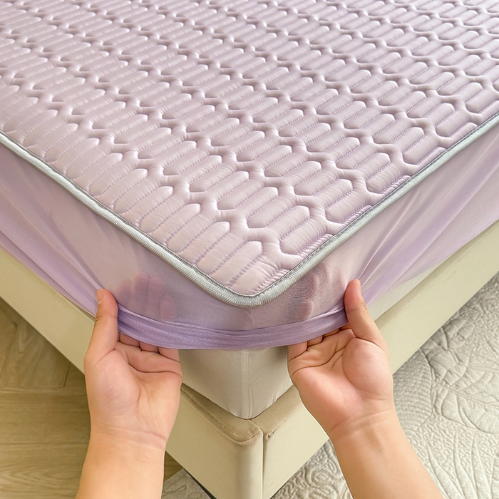 91家纺网 家纺一手货源 找家纺 518家纺 2026新款凉感冰丝裸睡乳胶凉席系列床笠款凉席席子 香芋紫