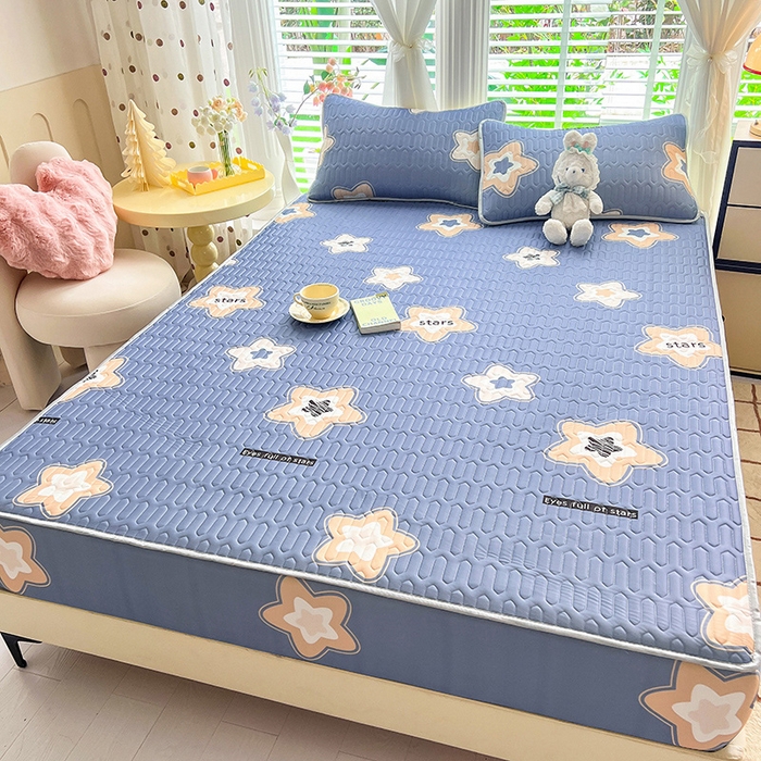 91家纺网 家纺一手货源 找家纺 518家纺 2026新款凉感冰丝裸睡乳胶凉席系列床笠款凉席席子 星星假日