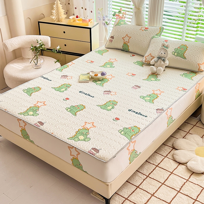 91家纺网 家纺一手货源 找家纺 518家纺 2026新款凉感冰丝裸睡乳胶凉席系列床笠款凉席席子 小恐龙