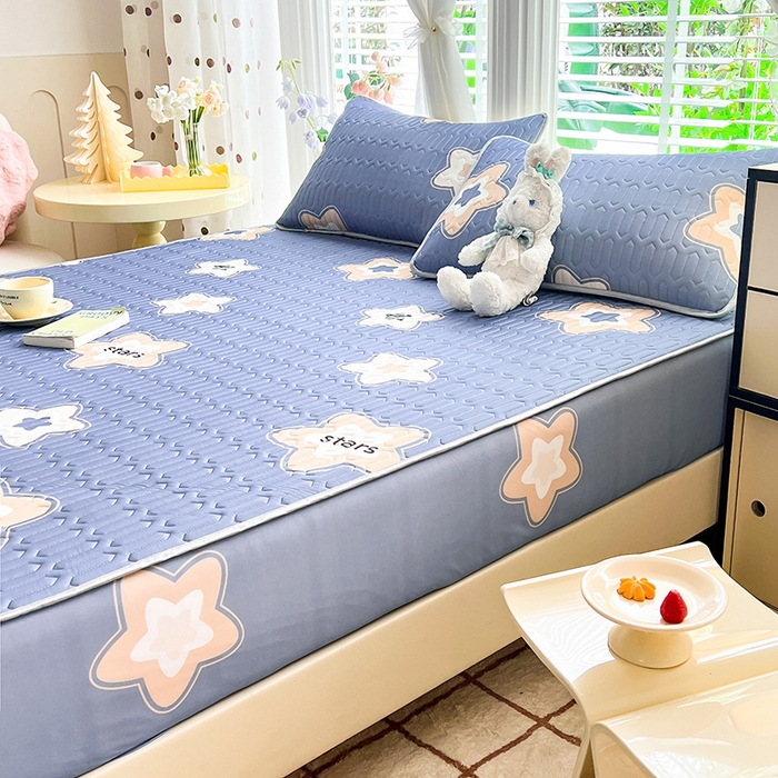 91家纺网 家纺一手货源 找家纺 518家纺 2026新款凉感冰丝裸睡乳胶凉席系列床笠款凉席席子 星星假日