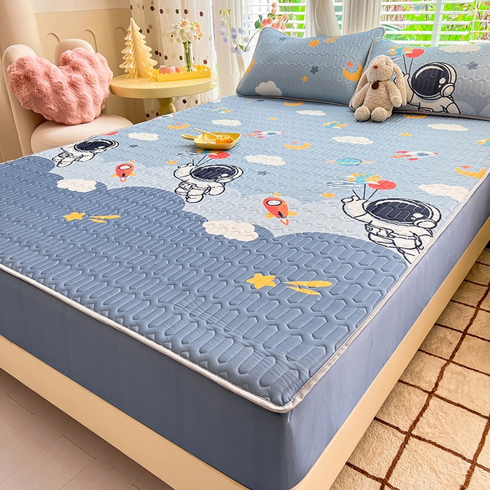 91家纺网 家纺一手货源 找家纺 518家纺 2026新款凉感冰丝裸睡乳胶凉席系列床笠款凉席席子 宇航员