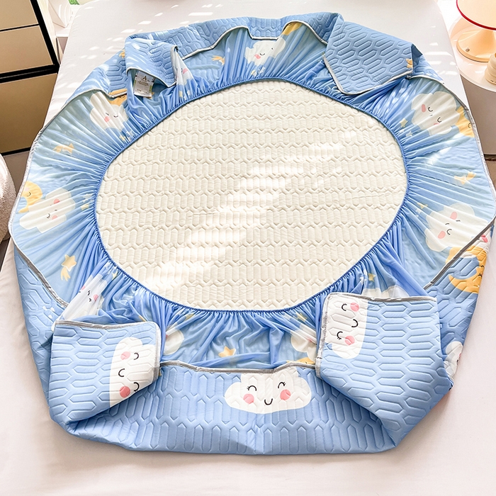 91家纺网 家纺一手货源 找家纺 518家纺 2026新款凉感冰丝裸睡乳胶凉席系列床笠款凉席席子 可爱云朵