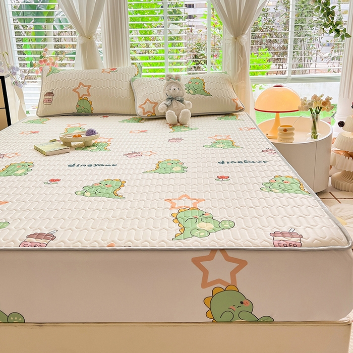 91家纺网 家纺一手货源 找家纺 518家纺 2026新款凉感冰丝裸睡乳胶凉席系列床笠款凉席席子 小恐龙