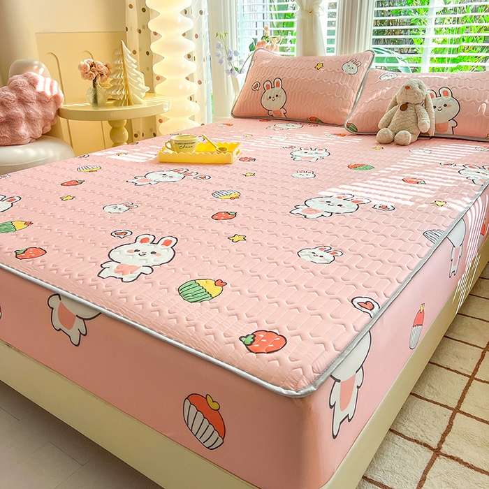 91家纺网 家纺一手货源 找家纺 518家纺 2026新款凉感冰丝裸睡乳胶凉席系列床笠款凉席席子 仔仔兔