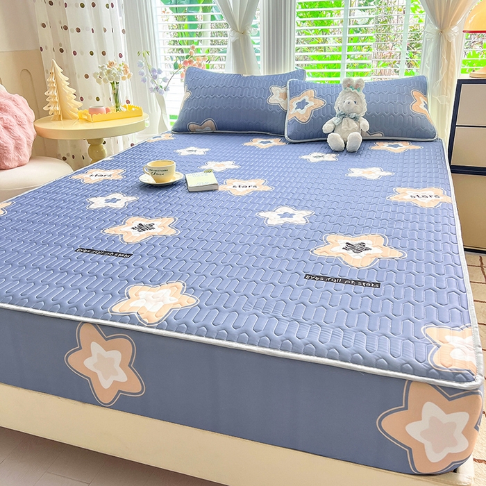 91家纺网 家纺一手货源 找家纺 518家纺 2026新款凉感冰丝裸睡乳胶凉席系列床笠款凉席席子 星星假日