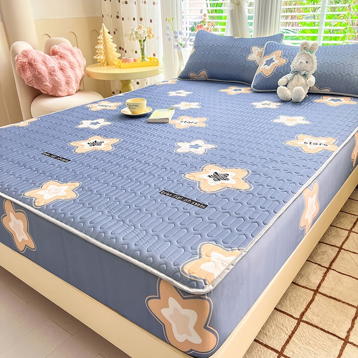 91家纺网 家纺一手货源 找家纺 518家纺 2026新款凉感冰丝裸睡乳胶凉席系列床笠款凉席席子 星星假日