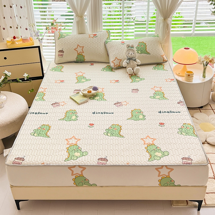 91家纺网 家纺一手货源 找家纺 518家纺 2026新款凉感冰丝裸睡乳胶凉席系列床笠款凉席席子 小恐龙