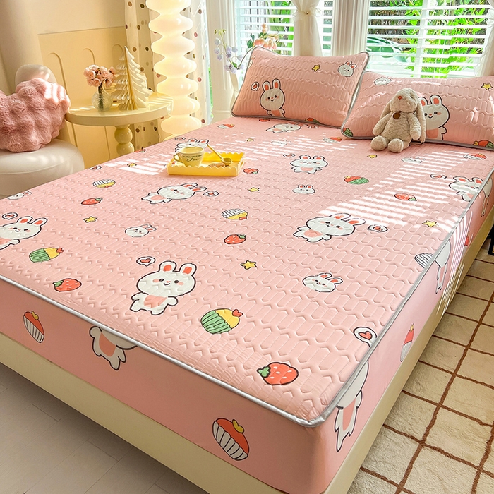 91家纺网 家纺一手货源 找家纺 518家纺 2026新款凉感冰丝裸睡乳胶凉席系列床笠款凉席席子 仔仔兔