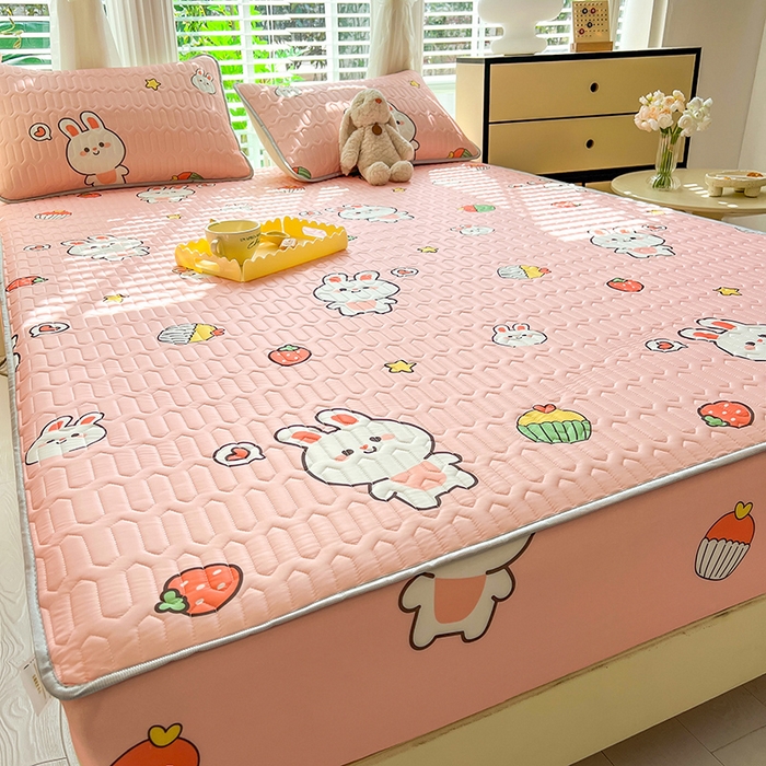 91家纺网 家纺一手货源 找家纺 518家纺 2026新款凉感冰丝裸睡乳胶凉席系列床笠款凉席席子 仔仔兔