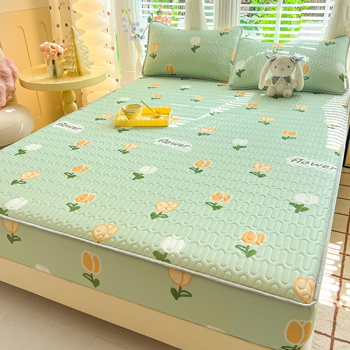 91家纺网 家纺一手货源 找家纺 518家纺 2026新款凉感冰丝裸睡乳胶凉席系列床笠款凉席席子 郁金香