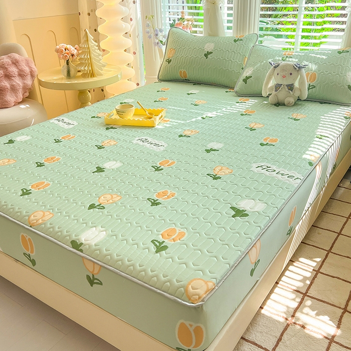 91家纺网 家纺一手货源 找家纺 518家纺 2026新款凉感冰丝裸睡乳胶凉席系列床笠款凉席席子 郁金香