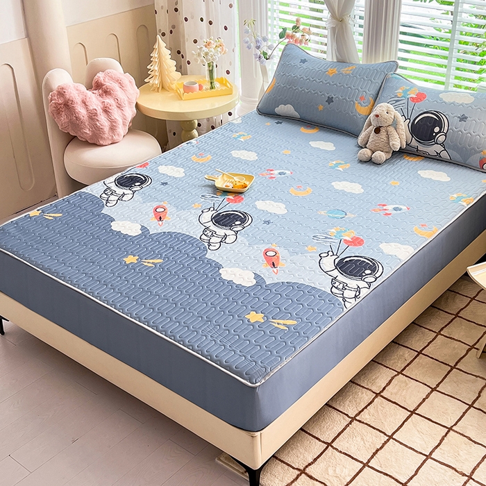 91家纺网 家纺一手货源 找家纺 518家纺 2026新款凉感冰丝裸睡乳胶凉席系列床笠款凉席席子 宇航员