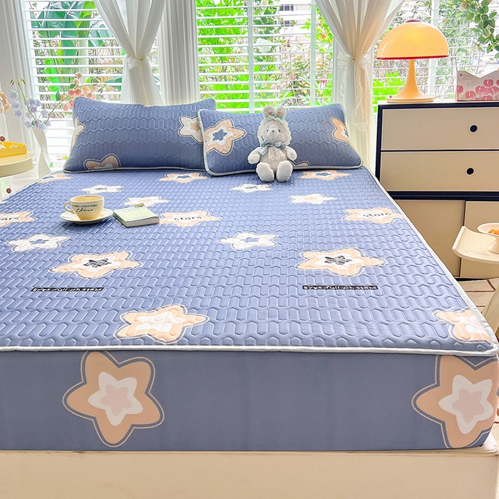 91家纺网 家纺一手货源 找家纺 518家纺 2026新款凉感冰丝裸睡乳胶凉席系列床笠款凉席席子 星星假日