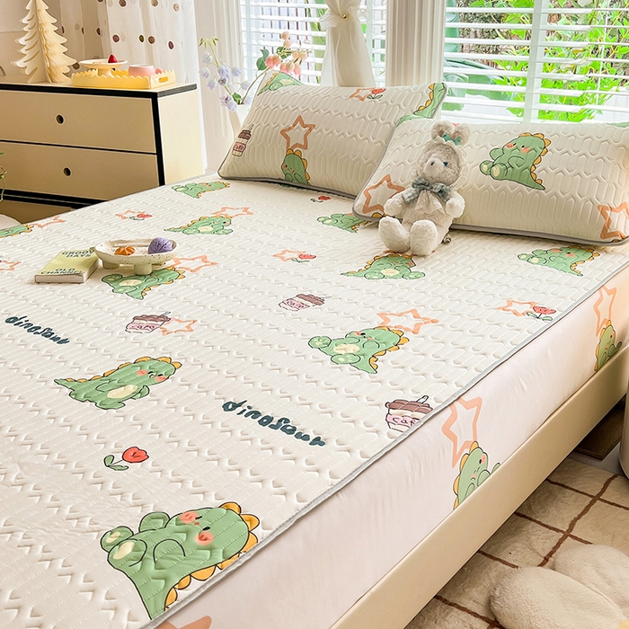 91家纺网 家纺一手货源 找家纺 518家纺 2026新款凉感冰丝裸睡乳胶凉席系列床笠款凉席席子 小恐龙