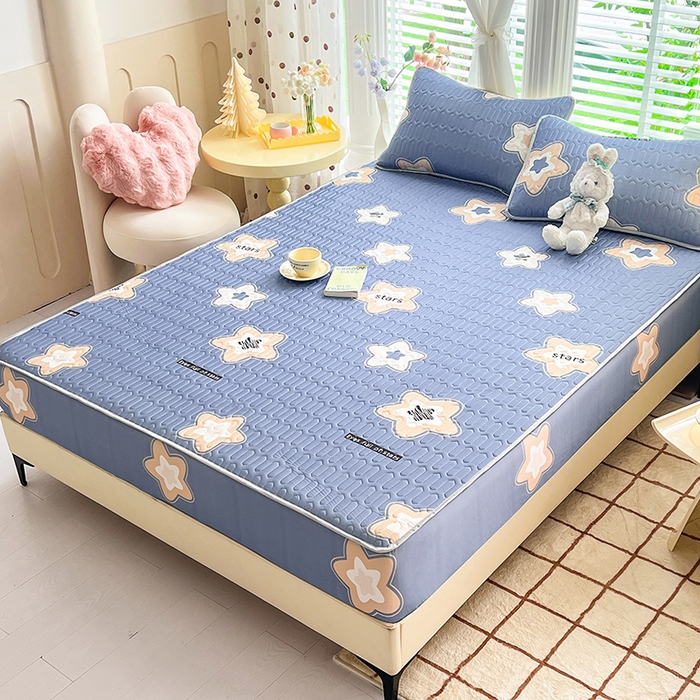 91家纺网 家纺一手货源 找家纺 518家纺 2026新款凉感冰丝裸睡乳胶凉席系列床笠款凉席席子 星星假日